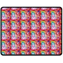 Blue Haired Girl Pattern Red Double Sided Fleece Blanket (medium)  by snowwhitegirl