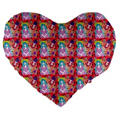 Blue Haired Girl Pattern Red Large 19  Premium Flano Heart Shape Cushions