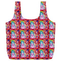 Blue Haired Girl Pattern Red Full Print Recycle Bag (xxl) by snowwhitegirl