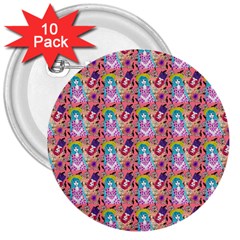 Blue Haired Girl Pattern Pink 3  Buttons (10 Pack)  by snowwhitegirl