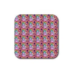 Blue Haired Girl Pattern Pink Rubber Coaster (square)  by snowwhitegirl