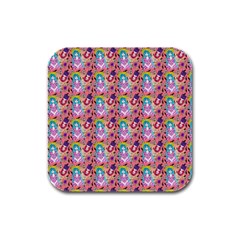 Blue Haired Girl Pattern Pink Rubber Square Coaster (4 Pack)  by snowwhitegirl