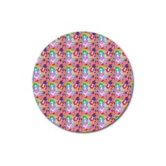 Blue Haired Girl Pattern Pink Magnet 3  (round) by snowwhitegirl