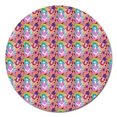 Blue Haired Girl Pattern Pink Magnet 5  (round) by snowwhitegirl