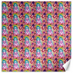 Blue Haired Girl Pattern Pink Canvas 12  X 12  by snowwhitegirl