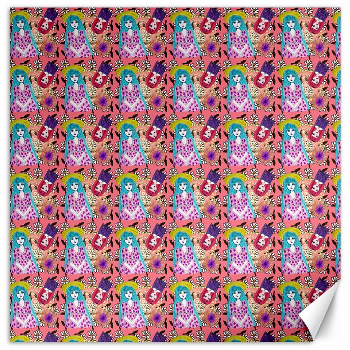 Blue Haired Girl Pattern Pink Canvas 12  x 12 