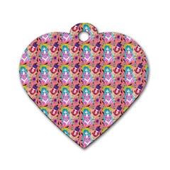 Blue Haired Girl Pattern Pink Dog Tag Heart (one Side) by snowwhitegirl