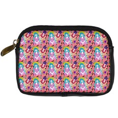 Blue Haired Girl Pattern Pink Digital Camera Leather Case by snowwhitegirl