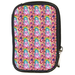 Blue Haired Girl Pattern Pink Compact Camera Leather Case by snowwhitegirl