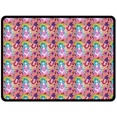 Blue Haired Girl Pattern Pink Fleece Blanket (large) 