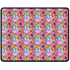 Blue Haired Girl Pattern Pink Fleece Blanket (medium)  by snowwhitegirl