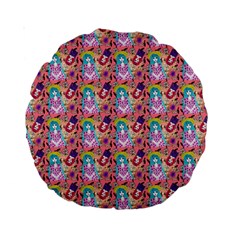 Blue Haired Girl Pattern Pink Standard 15  Premium Round Cushions by snowwhitegirl