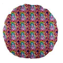 Blue Haired Girl Pattern Pink Large 18  Premium Round Cushions by snowwhitegirl