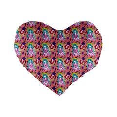 Blue Haired Girl Pattern Pink Standard 16  Premium Heart Shape Cushions by snowwhitegirl