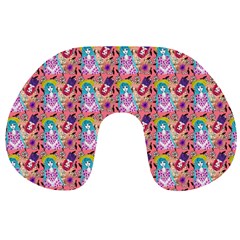 Blue Haired Girl Pattern Pink Travel Neck Pillow by snowwhitegirl