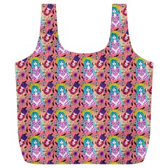 Blue Haired Girl Pattern Pink Full Print Recycle Bag (xl) by snowwhitegirl