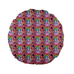 Blue Haired Girl Pattern Pink Standard 15  Premium Flano Round Cushions by snowwhitegirl