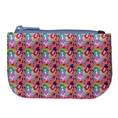 Blue Haired Girl Pattern Pink Large Coin Purse by snowwhitegirl