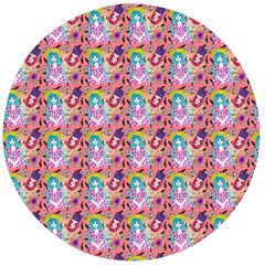 Blue Haired Girl Pattern Pink Wooden Bottle Opener (round) by snowwhitegirl