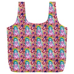 Blue Haired Girl Pattern Pink Full Print Recycle Bag (xxl) by snowwhitegirl