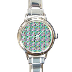 Blue Haired Girl Pattern Green Round Italian Charm Watch by snowwhitegirl