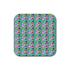 Blue Haired Girl Pattern Green Rubber Coaster (square)  by snowwhitegirl