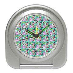 Blue Haired Girl Pattern Green Travel Alarm Clock by snowwhitegirl