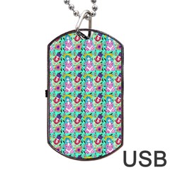 Blue Haired Girl Pattern Green Dog Tag Usb Flash (two Sides) by snowwhitegirl