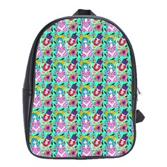 Blue Haired Girl Pattern Green School Bag (xl) by snowwhitegirl