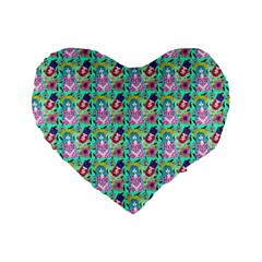 Blue Haired Girl Pattern Green Standard 16  Premium Heart Shape Cushions by snowwhitegirl