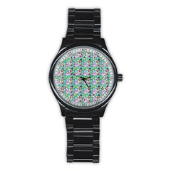 Blue Haired Girl Pattern Green Stainless Steel Round Watch by snowwhitegirl