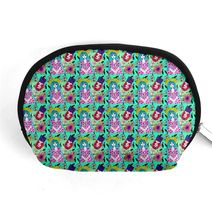 Blue Haired Girl Pattern Green Accessory Pouch (Medium)