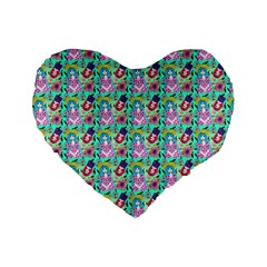 Blue Haired Girl Pattern Green Standard 16  Premium Flano Heart Shape Cushions by snowwhitegirl