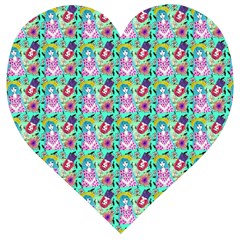 Blue Haired Girl Pattern Green Wooden Puzzle Heart by snowwhitegirl