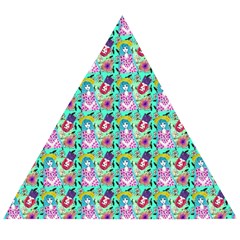 Blue Haired Girl Pattern Green Wooden Puzzle Triangle by snowwhitegirl