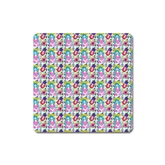 Blue Haired Girl Pattern Blue Square Magnet by snowwhitegirl