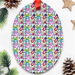 Blue Haired Girl Pattern Blue Oval Ornament (two Sides) by snowwhitegirl