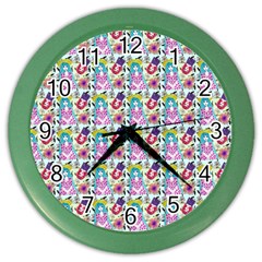 Blue Haired Girl Pattern Blue Color Wall Clock by snowwhitegirl