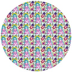 Blue Haired Girl Pattern Blue Wooden Puzzle Round by snowwhitegirl