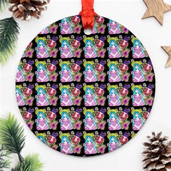 Blue Haired Girl Pattern Black Ornament (round) by snowwhitegirl