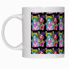 Blue Haired Girl Pattern Black White Mugs by snowwhitegirl