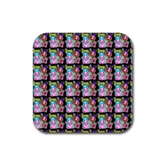 Blue Haired Girl Pattern Black Rubber Coaster (square)  by snowwhitegirl