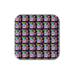 Blue Haired Girl Pattern Black Rubber Square Coaster (4 Pack)  by snowwhitegirl