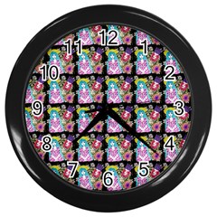 Blue Haired Girl Pattern Black Wall Clock (black) by snowwhitegirl