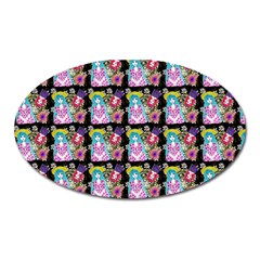 Blue Haired Girl Pattern Black Oval Magnet by snowwhitegirl