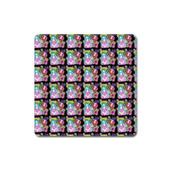 Blue Haired Girl Pattern Black Square Magnet by snowwhitegirl