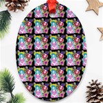 Blue Haired Girl Pattern Black Oval Ornament (Two Sides) Front