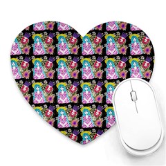 Blue Haired Girl Pattern Black Heart Mousepads by snowwhitegirl