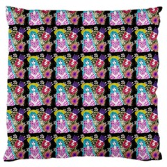 Blue Haired Girl Pattern Black Large Cushion Case (two Sides) by snowwhitegirl