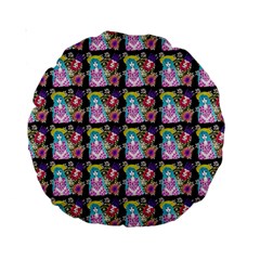 Blue Haired Girl Pattern Black Standard 15  Premium Round Cushions by snowwhitegirl